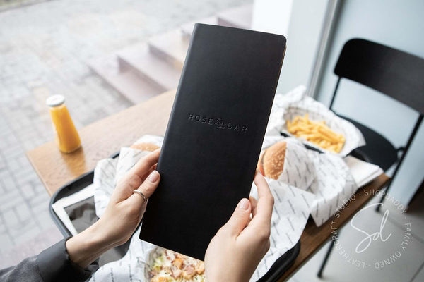 Black Leather Menu Folder with Cork for bar