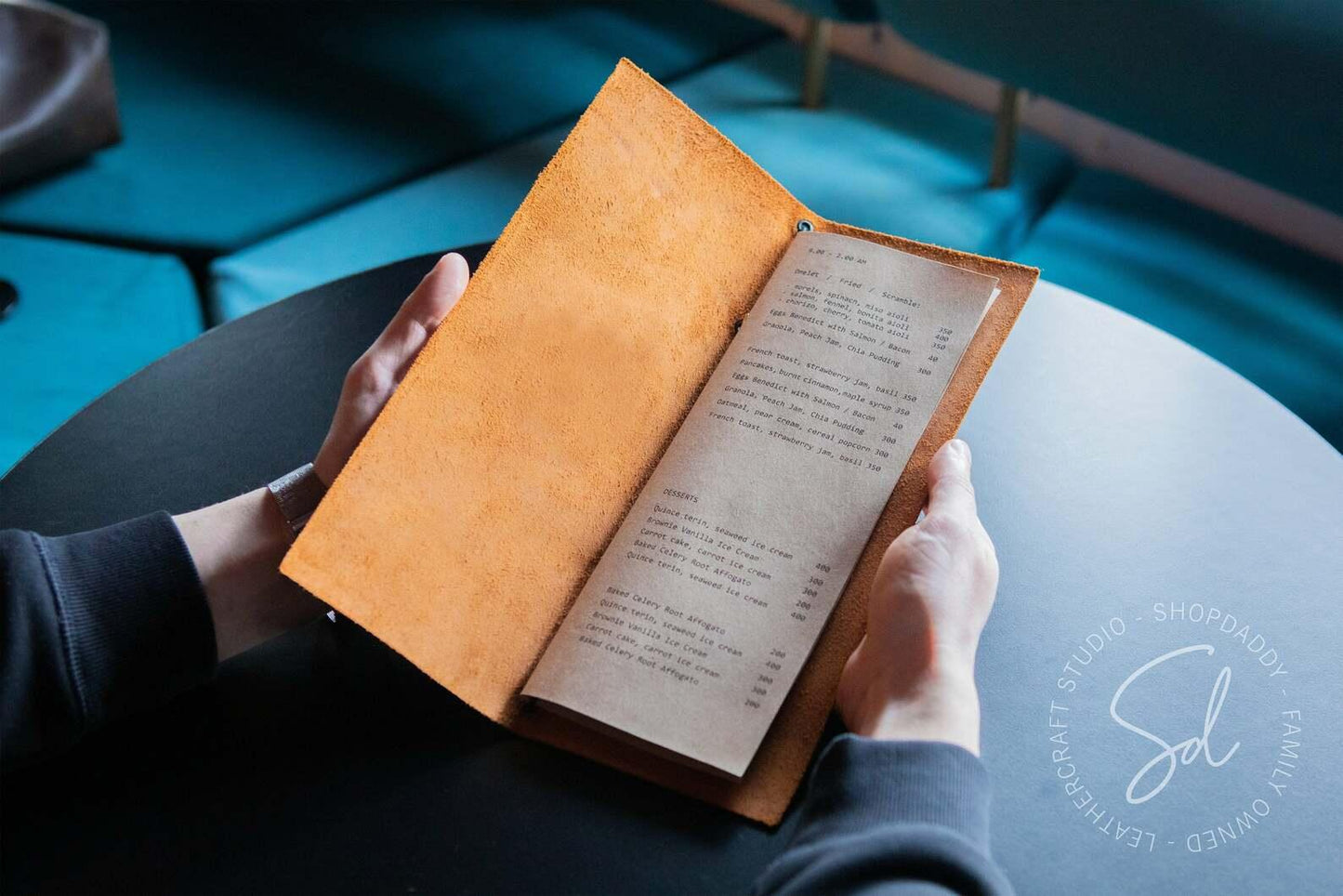 Rusty Leather Menu folder with Elastic Band