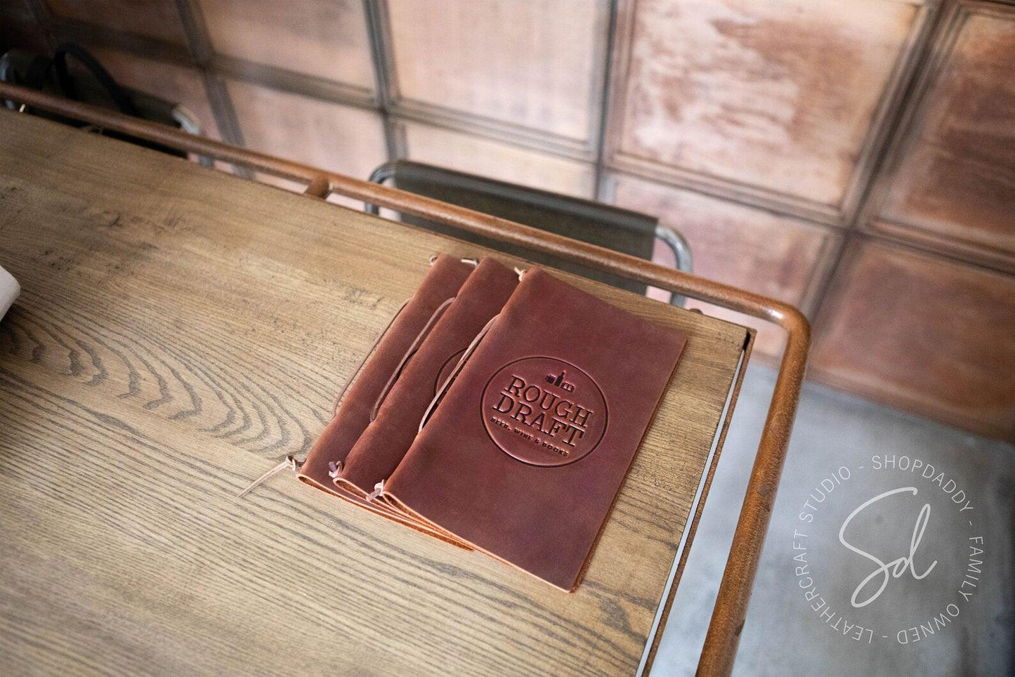 Personalized Leather Menu Holder with Leather Lace