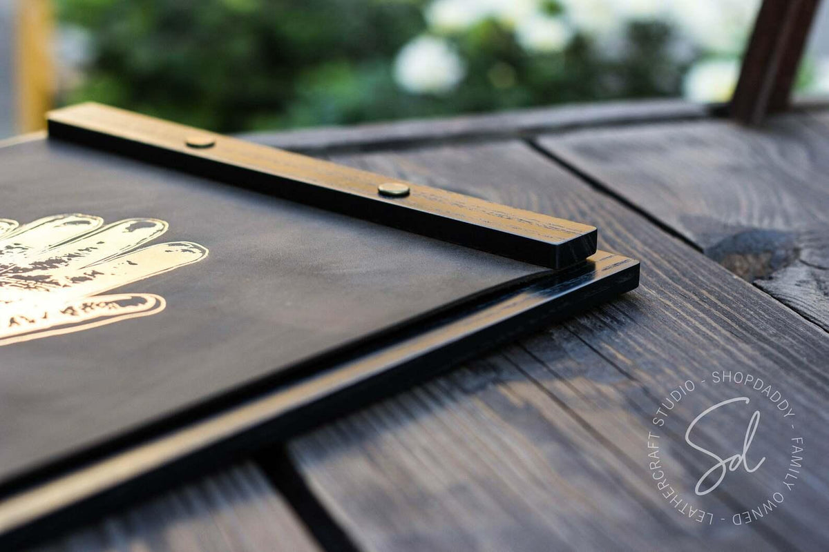 cafe Black Menu Board with Leather Cover
