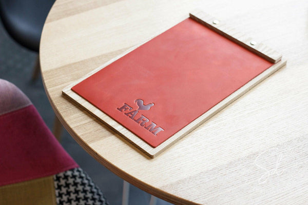 Menu Board with Red Leather Cover for restaurant