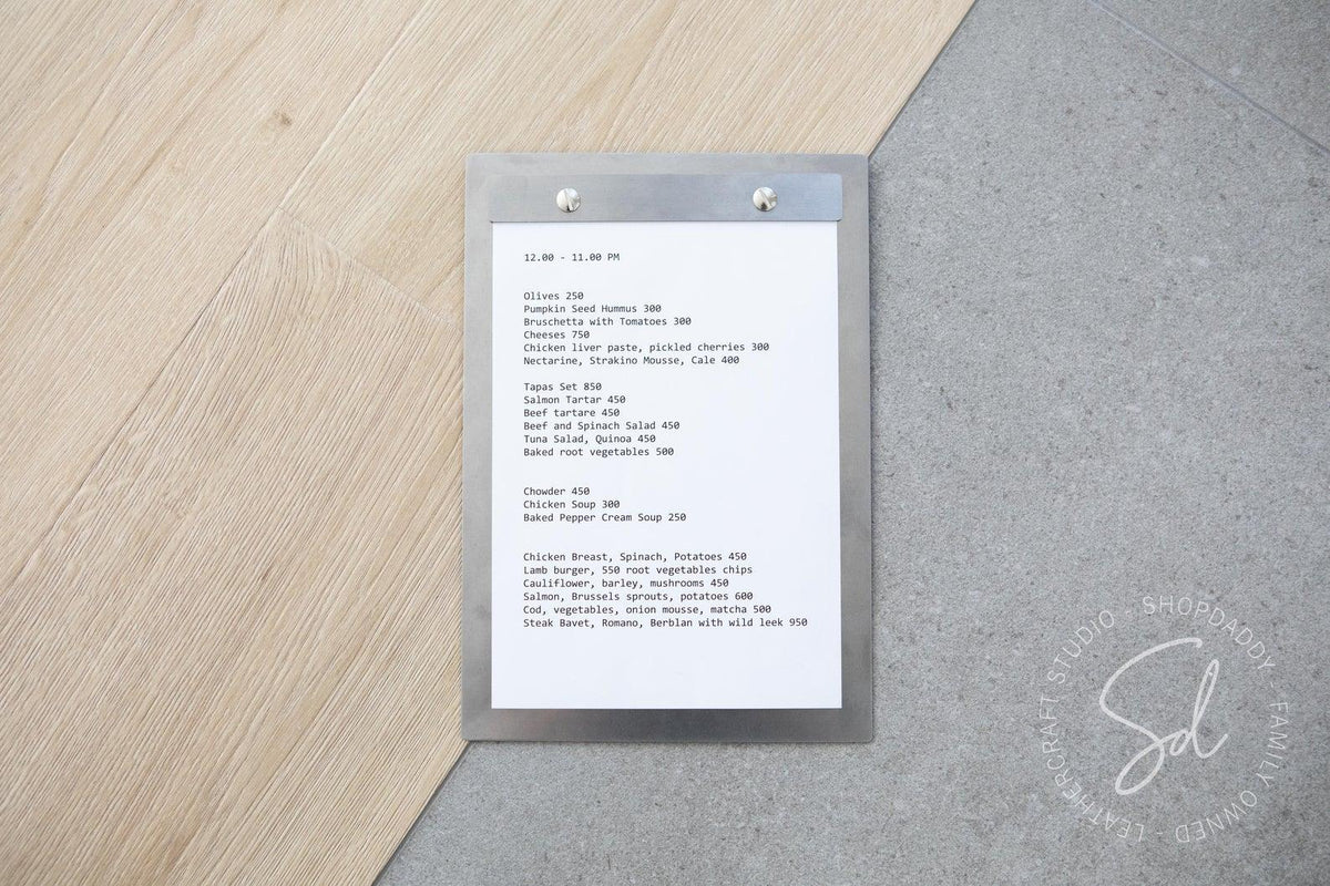stainless steel menu holder board shopdaddy studio