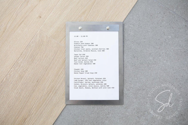 stainless steel menu holder board shopdaddy studio