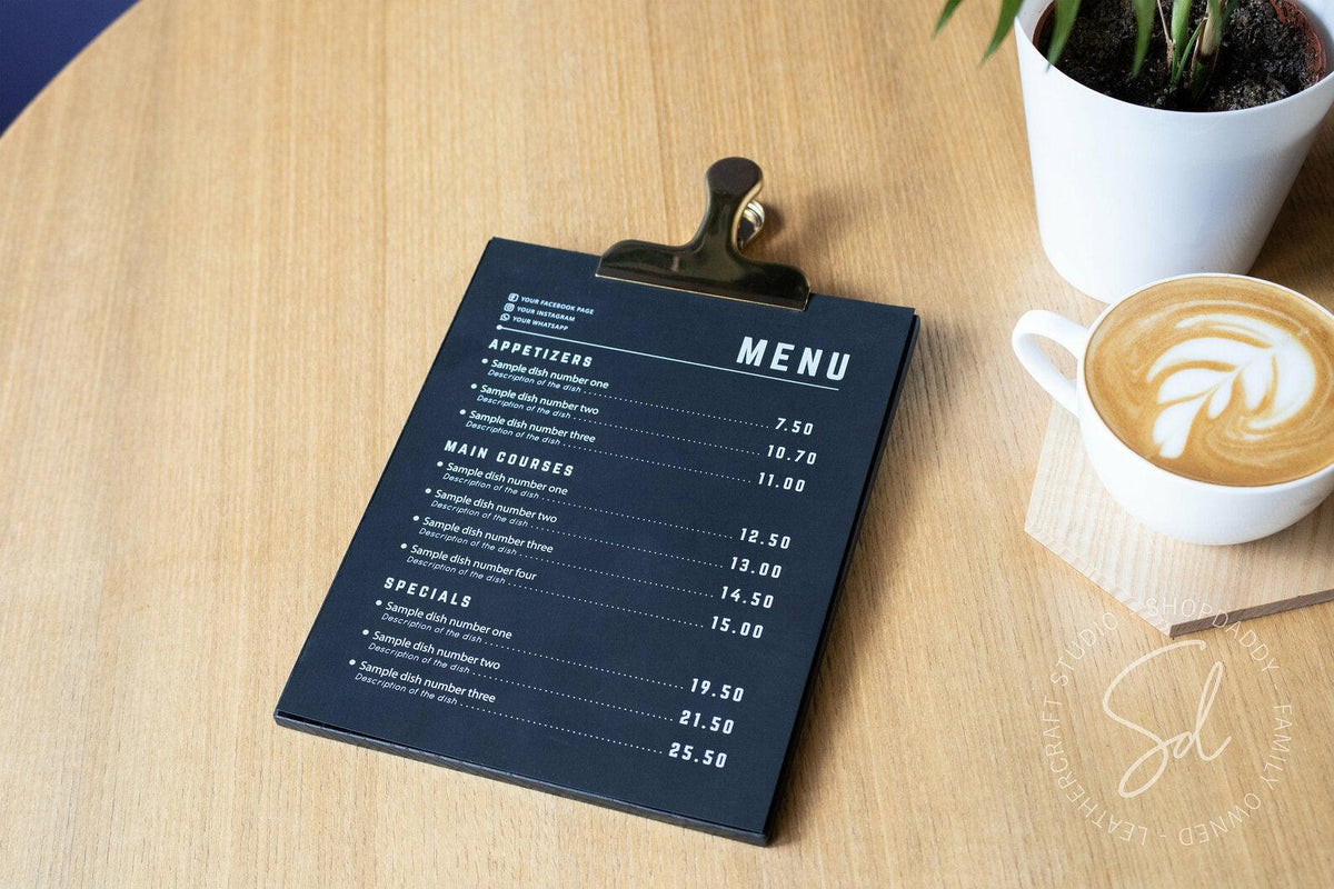 restaurant wooden menu holder 8.5x5.5 shopdaddy studio
