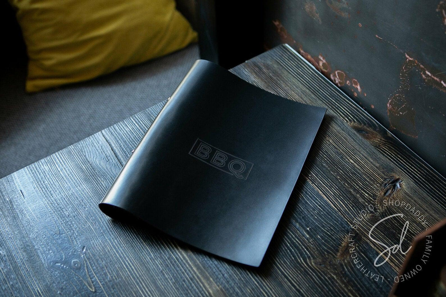 Black Leather Menu Cover with Rings Mechanism for restaurant