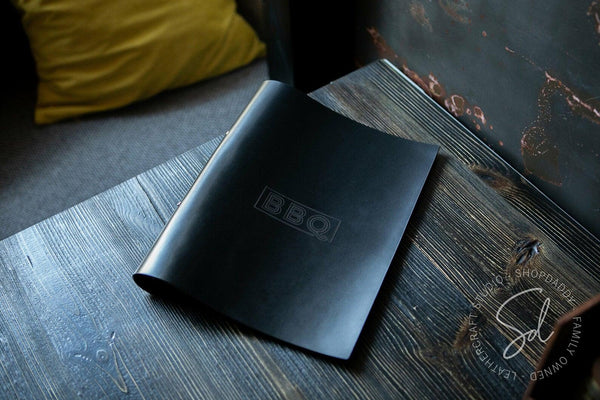 Black Leather Menu Cover with Rings Mechanism for restaurant