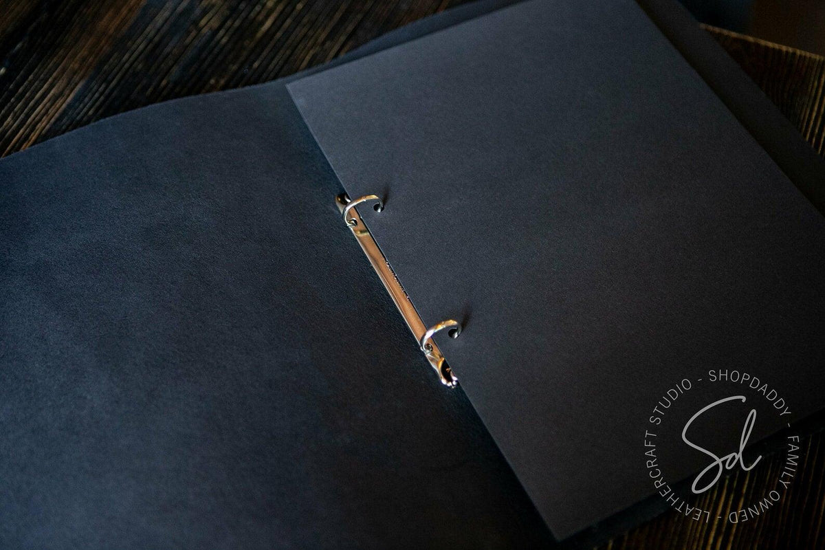 Black Leather Menu Cover with Rings Mechanism and logo