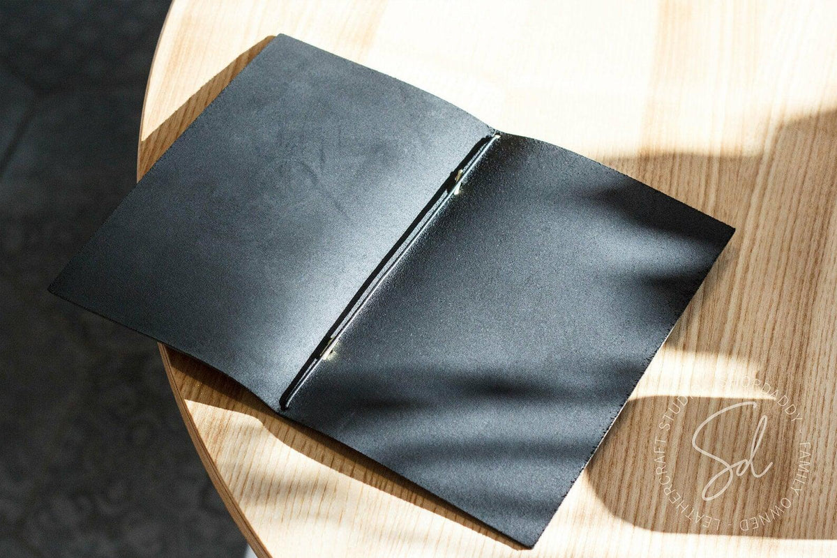 restaurant guest Black Thick Leather Menu Holder with Elastic Band