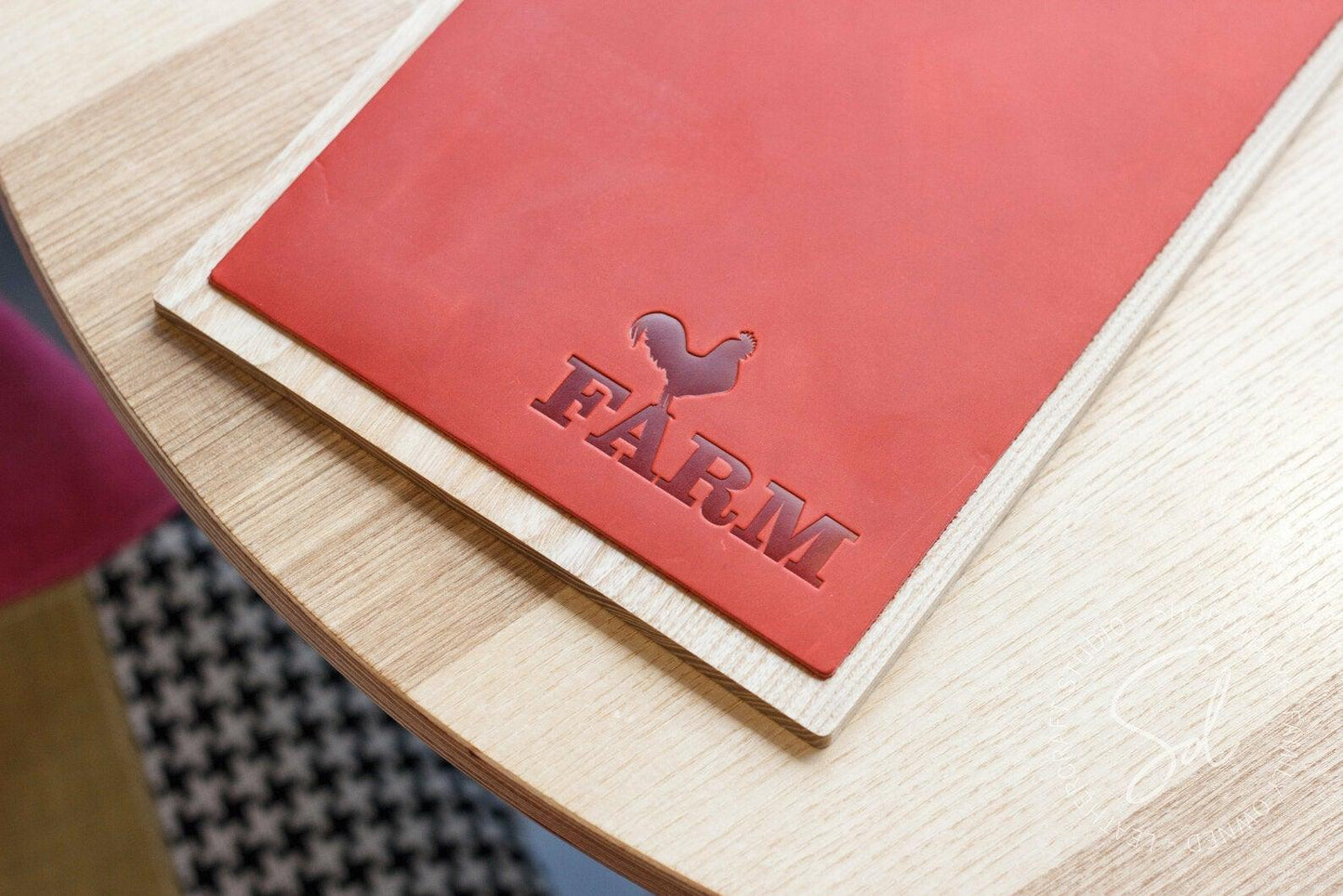 bar wooden Menu Board with Red Leather Cover