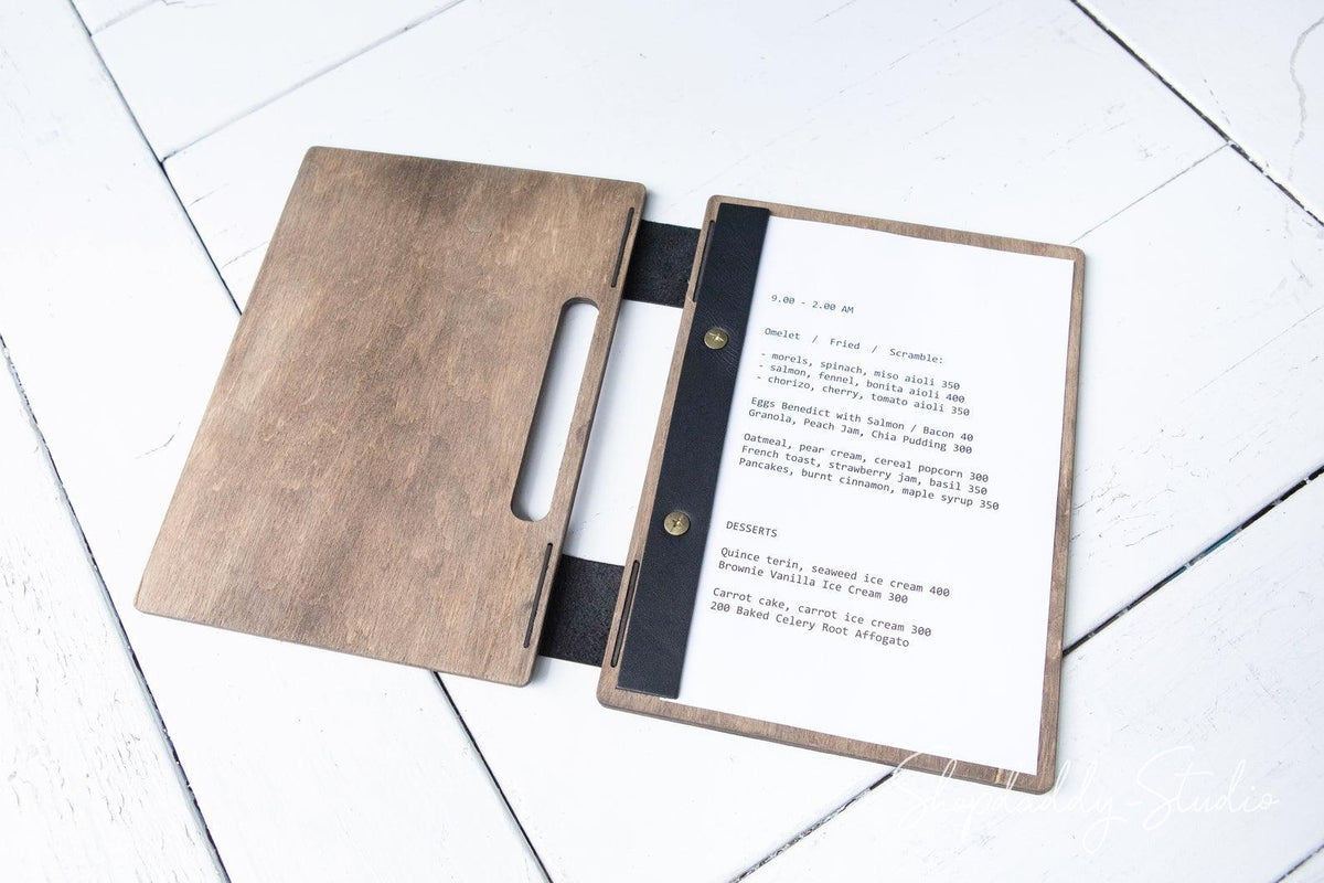 Walnut Wooden Menu Holder with Slot thick plank