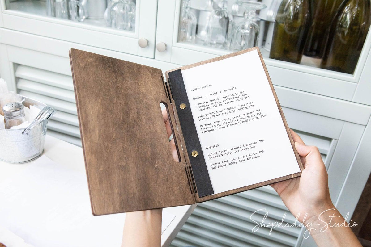 Walnut  Wooden Menu Holder with Slot 8.5x11