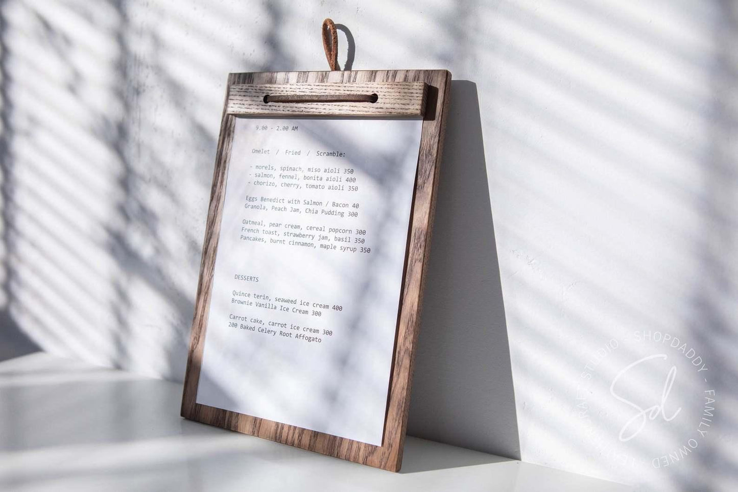 restaurant wooden Menu Board with Leather Lace