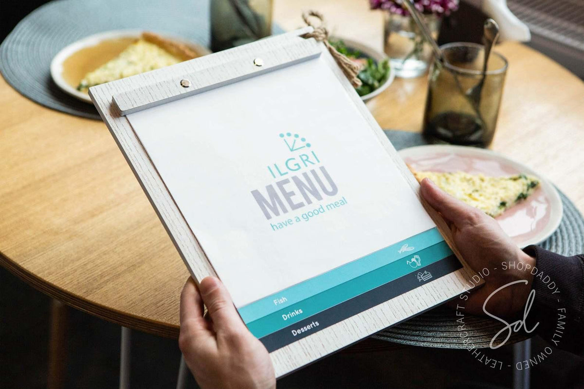 restaurant Boho White Menu Board with Rope