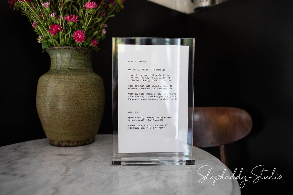 table acrylic menu sign stand board shopdaddy studio