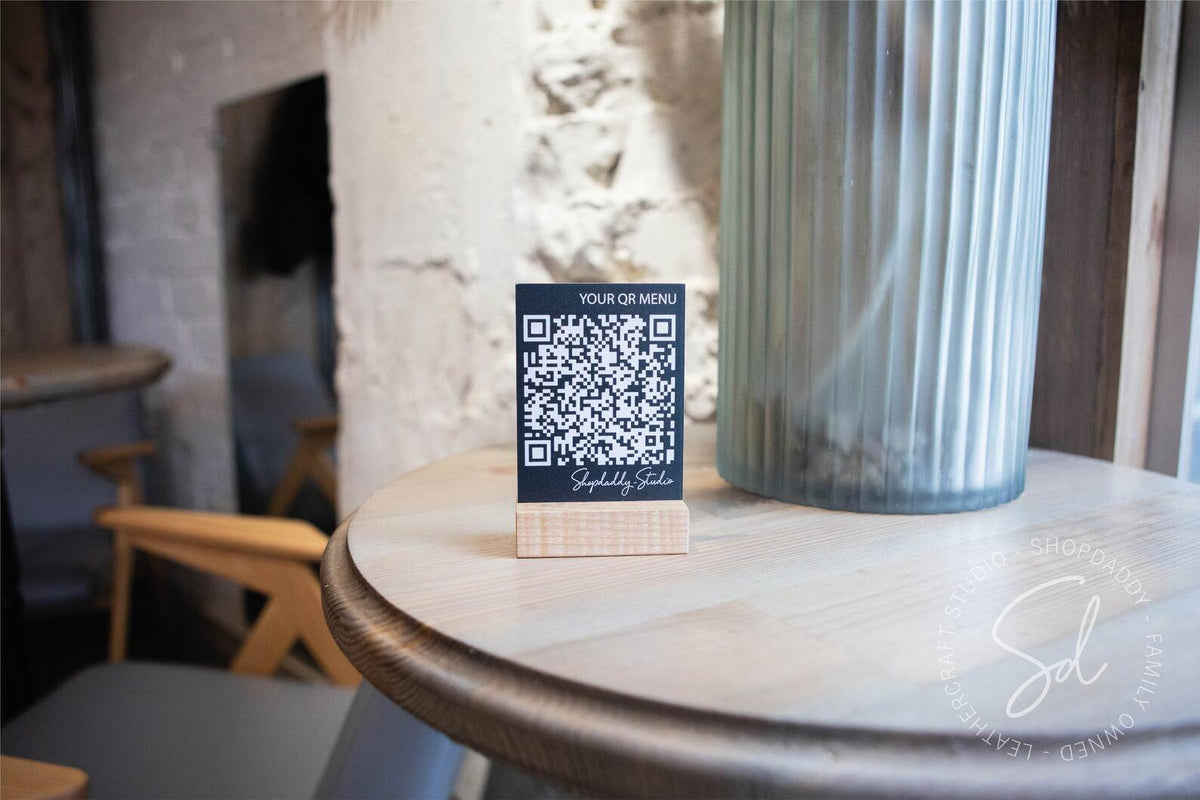 wooden QR code menu holder shopdaddy studio
