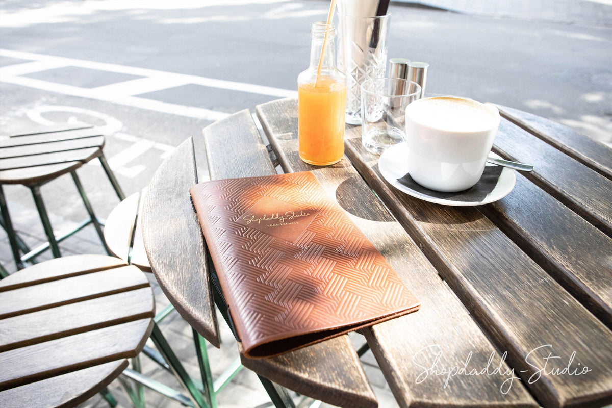 cafe Brown Thick Leather Menu Cover with Pattern