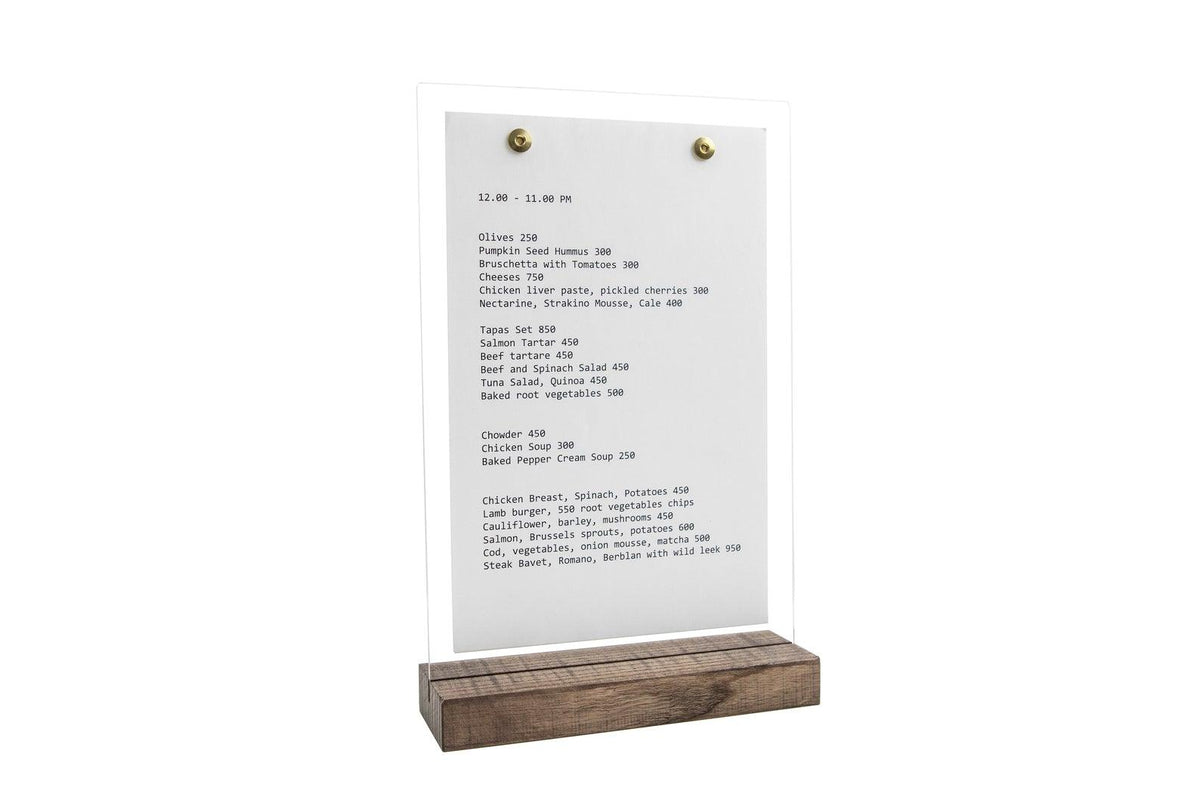 Ashwood Wooden/Acrylic Table Menu Stand for drink menu