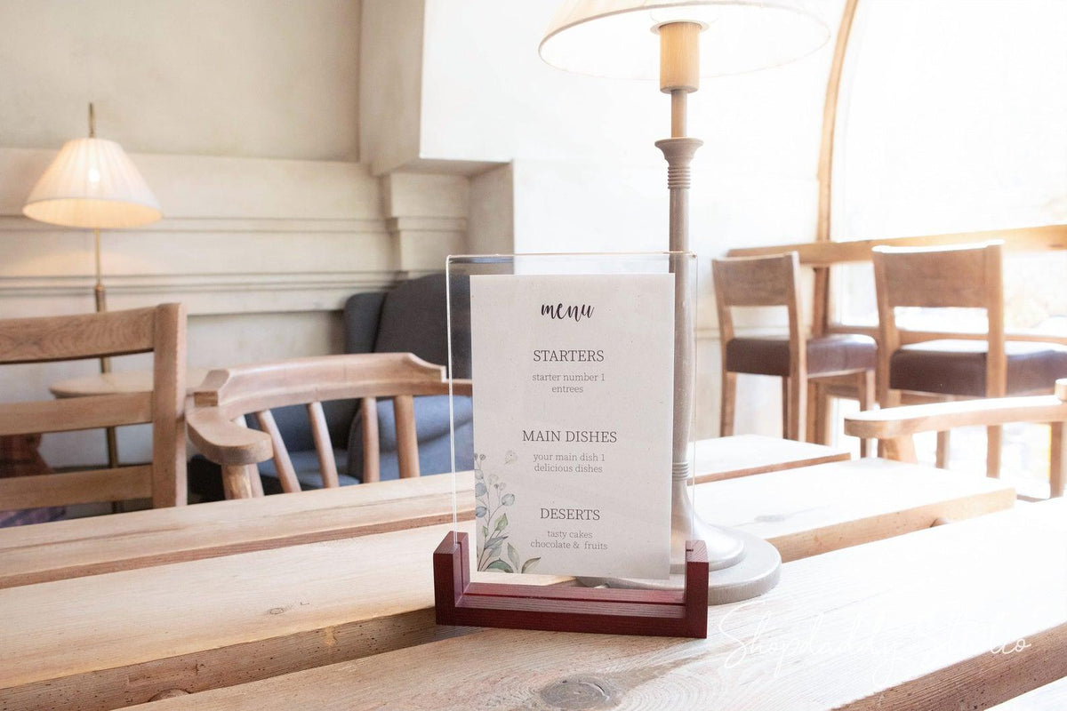 bar touchless Mahogany Wooden/Acrylic Table Menu Stand