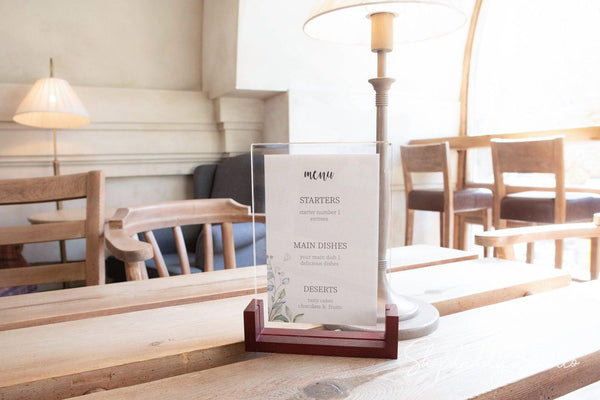 bar touchless Mahogany Wooden/Acrylic Table Menu Stand