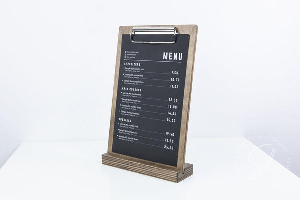 cafe Walnut Angled Wooden Table Stand with Clip