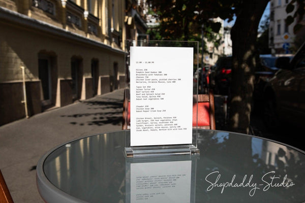 acrylic menu holder for cafe digital menu shopdaddy studio