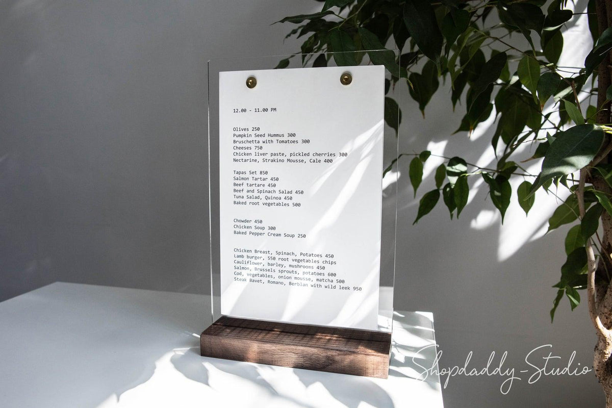 bar Ashwood Wooden/Acrylic Table Menu Stand