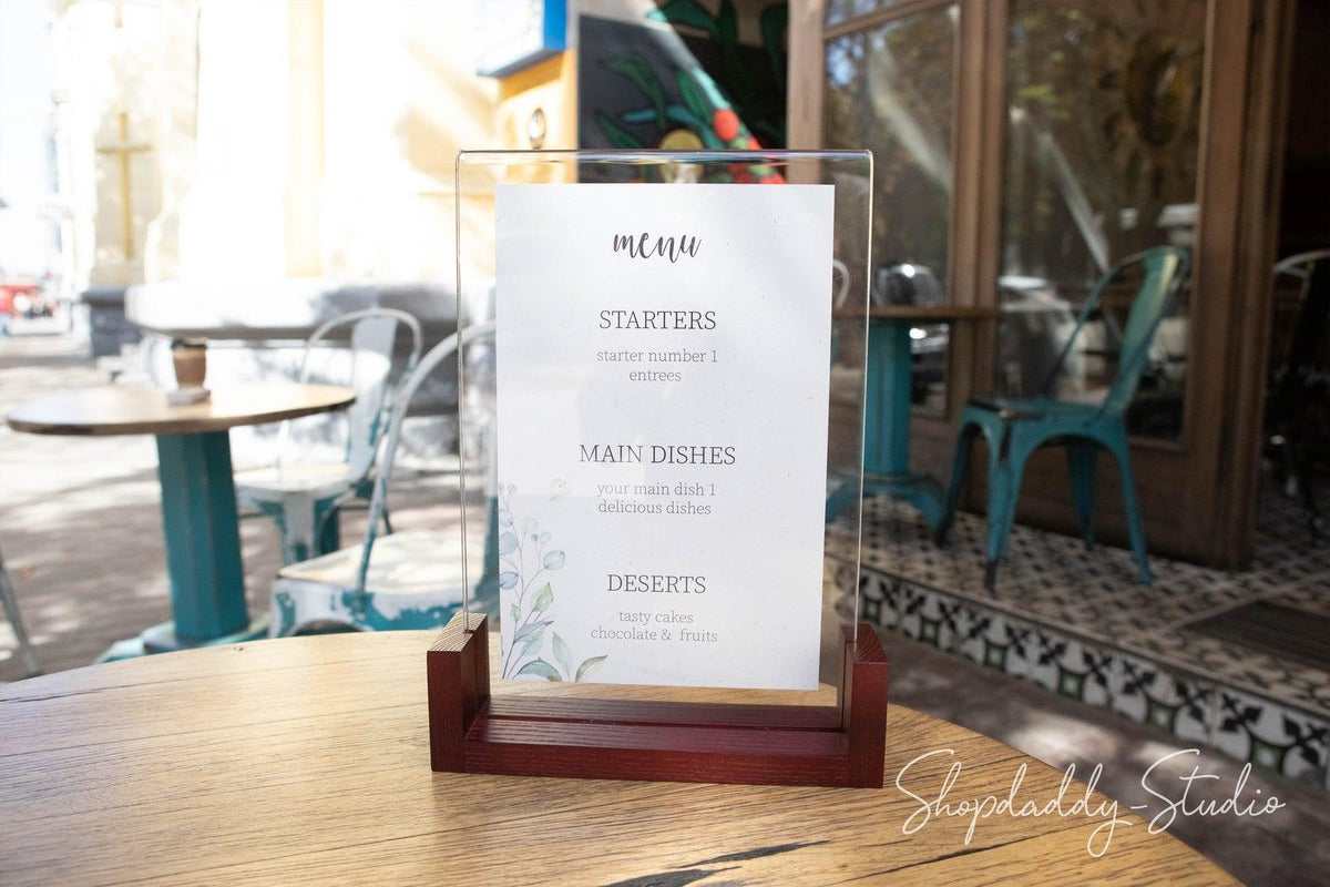 Restaurant Mahogany Wooden/Acrylic Table Menu Stand