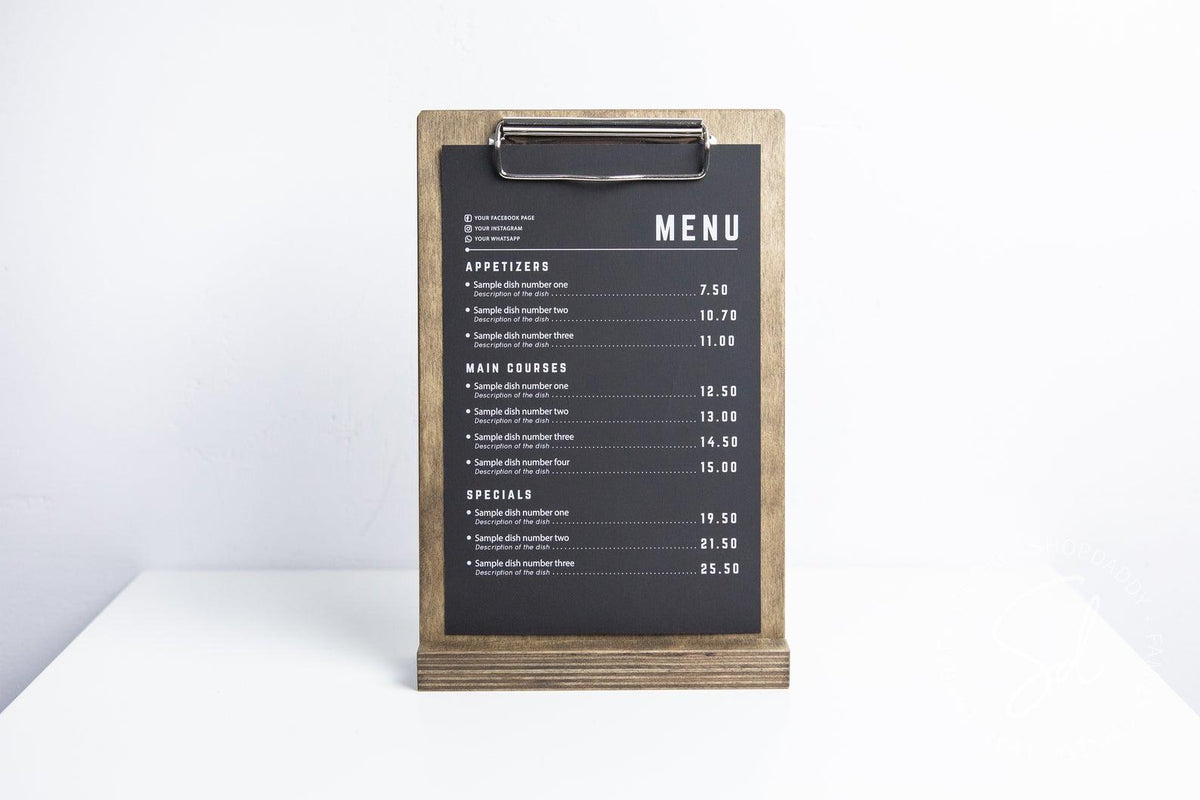 angled custom Wooden Table Stand with Clip