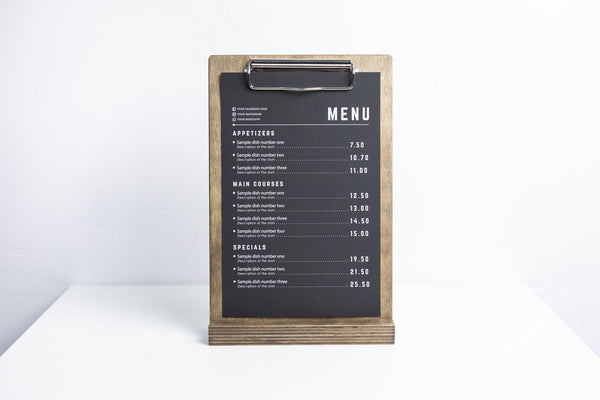 angled custom Wooden Table Stand with Clip
