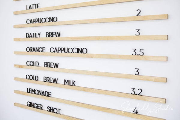 individuelles Coffee Shop Wand-Buchstabenbrett aus Holz