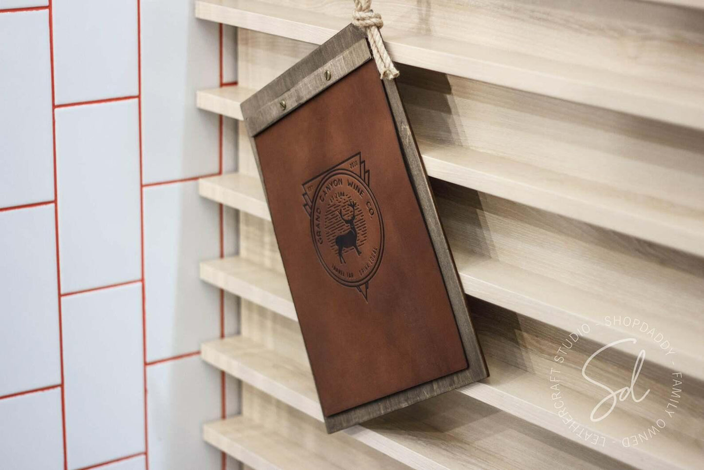wooden board for menu with leather cover shopdaddy studio