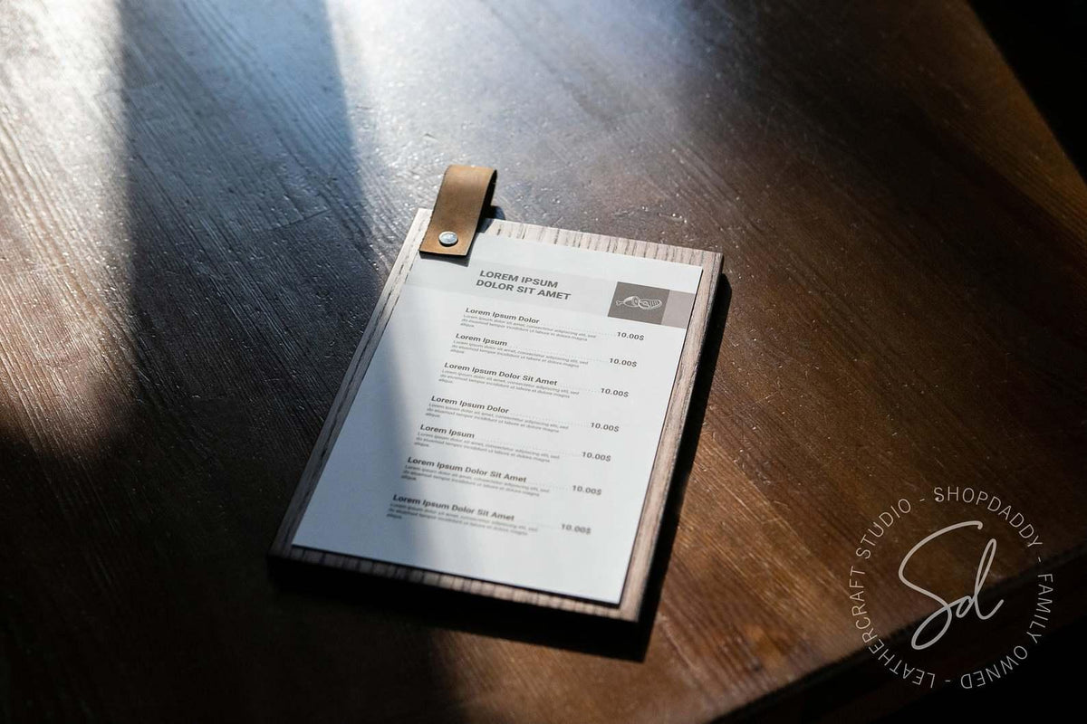 stylish Menu Board with Leather Loop