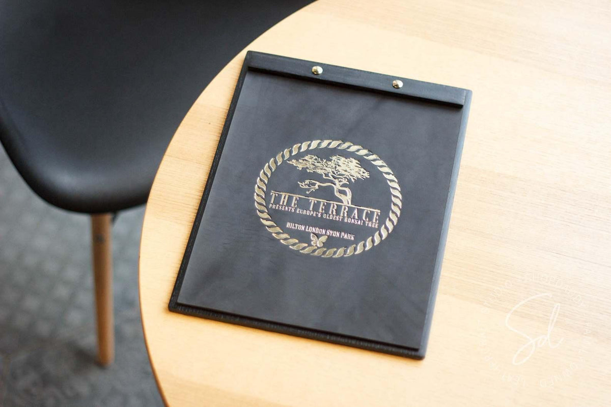 cafe Menu Holder with Leather Cover