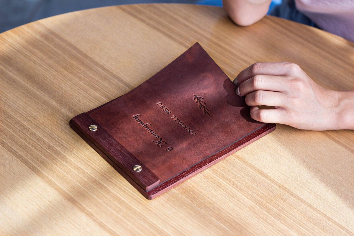 elegant Mahogony Menu Board with Leather Cover