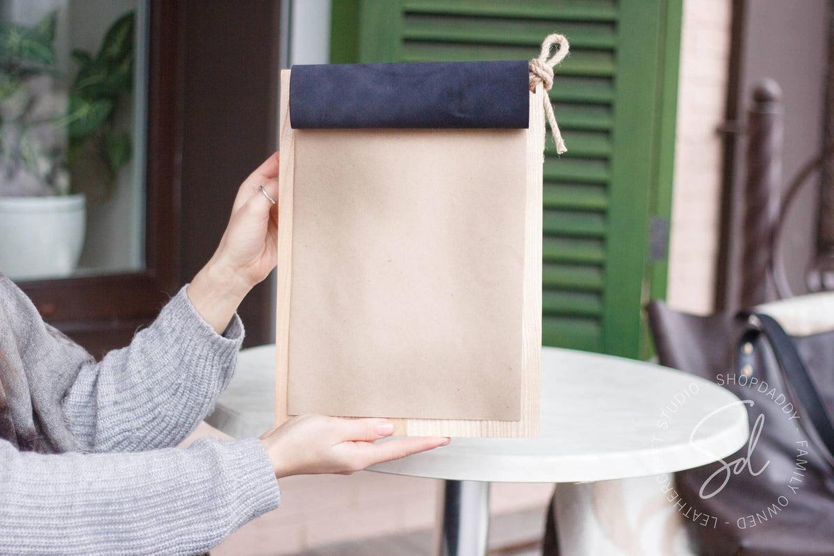 Menu Holder with Leather Cover & Rope for restaurant