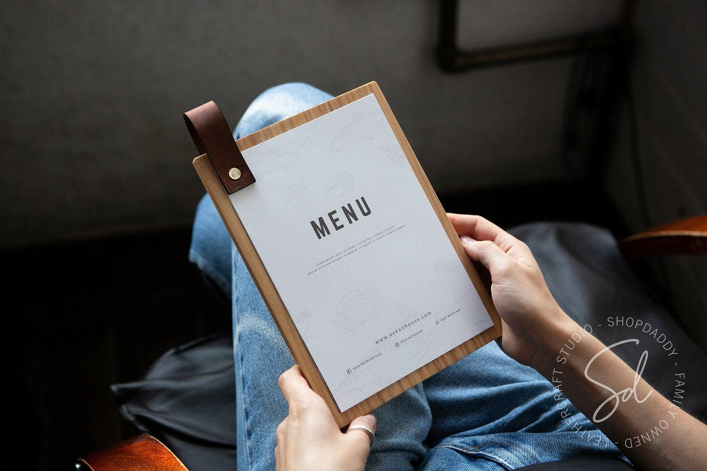 restaurant wooden menu holder 8.5x5.5 shopdaddy studio