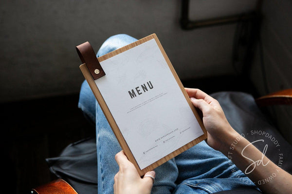 restaurant wooden menu holder 8.5x5.5 shopdaddy studio