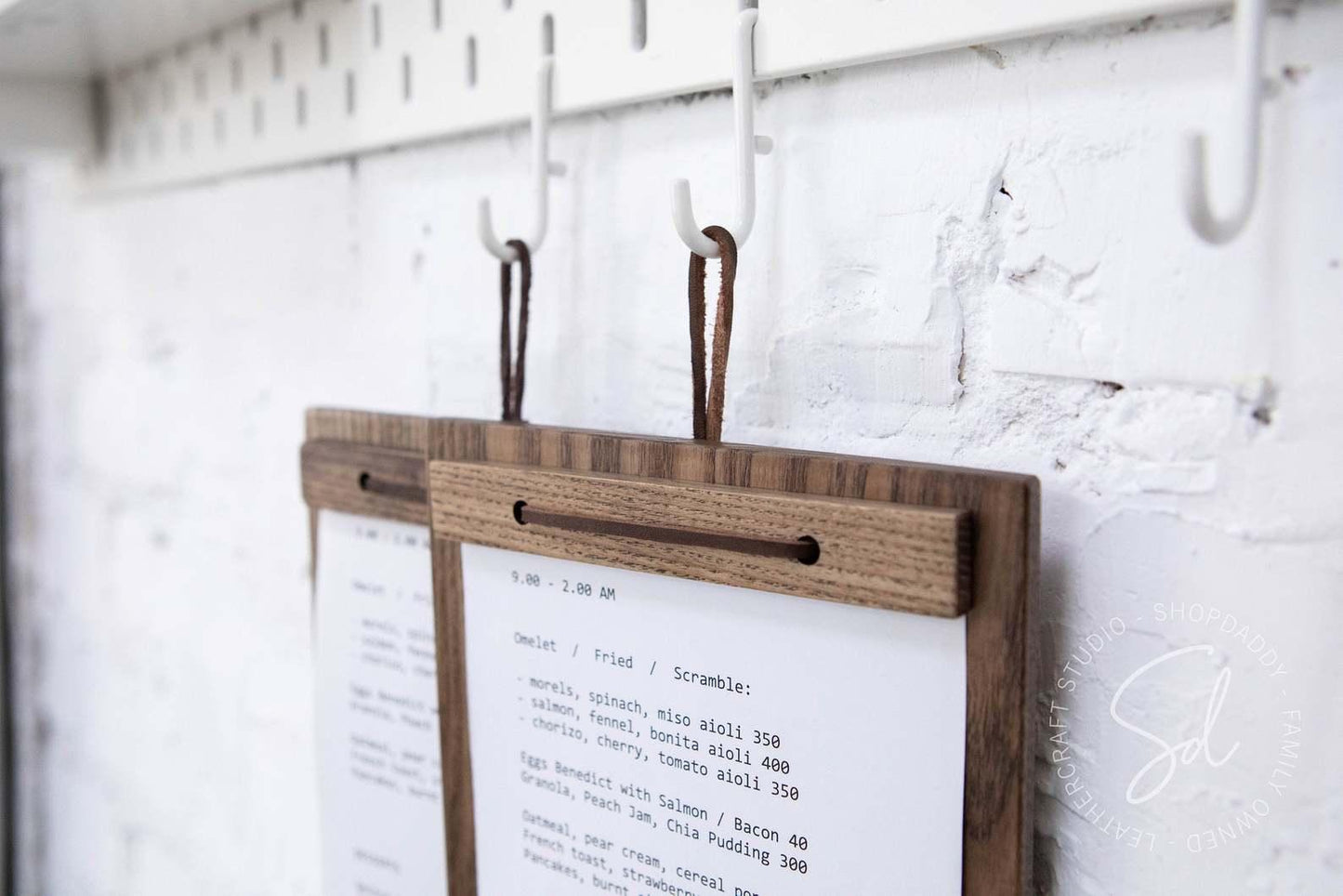 wood restaurant Menu Board with Leather Lace