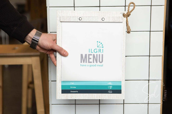 cafe wooden Boho White Menu Board with Rope