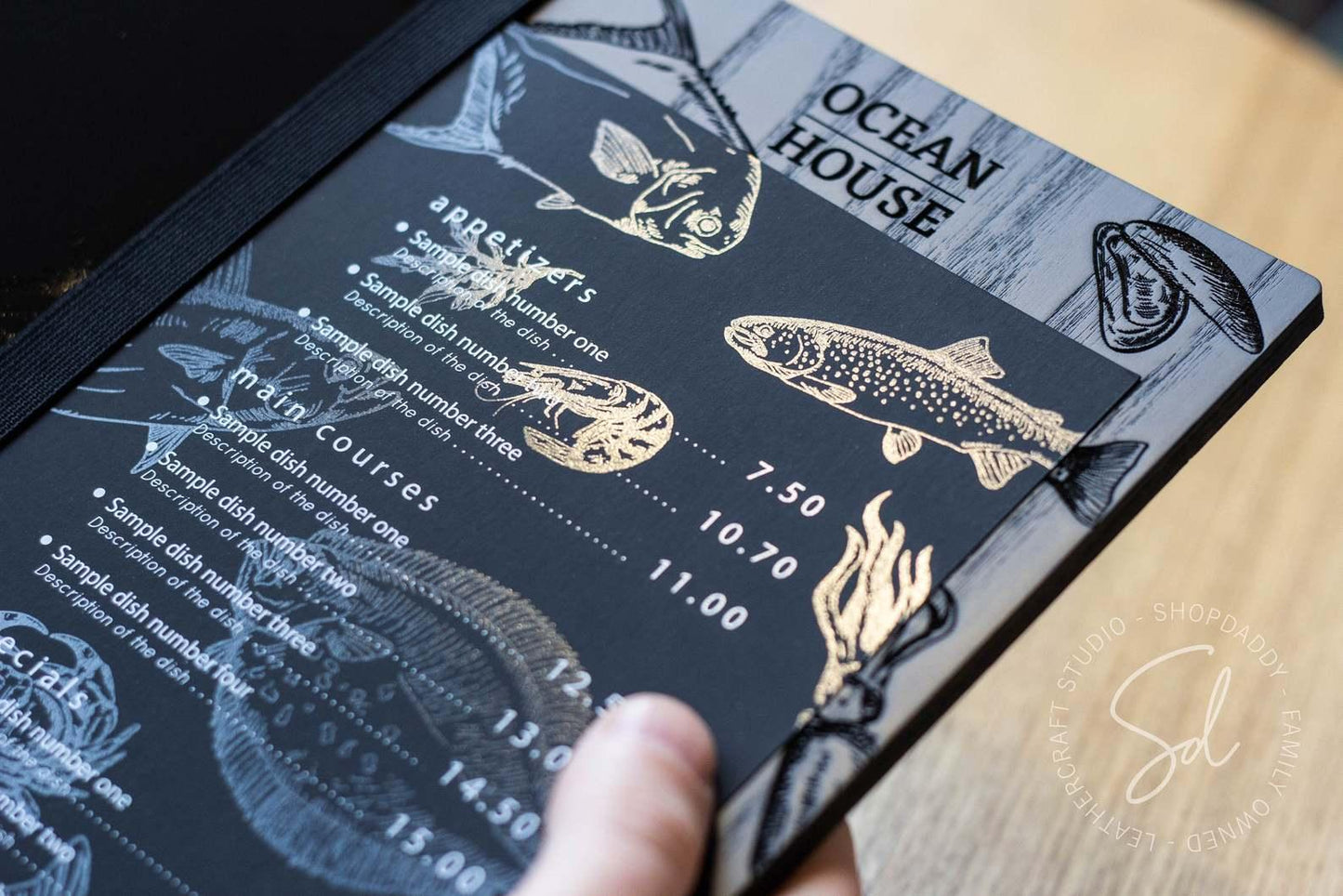 wood restaurant Menu Board with Elastic Band