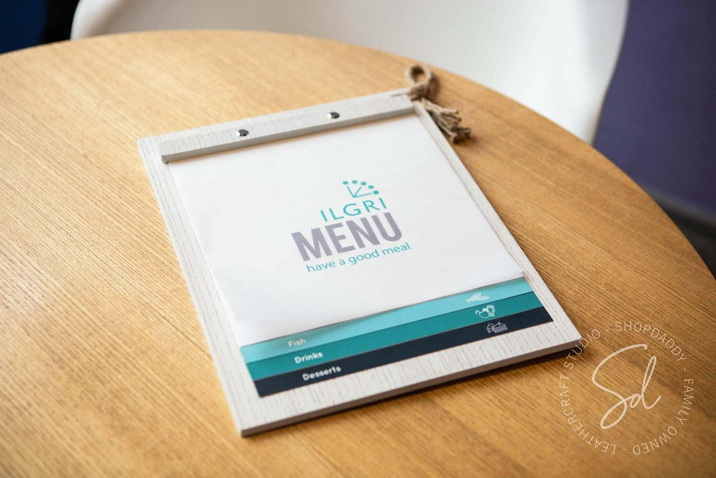 Boho White Menu Board with Rope for bar