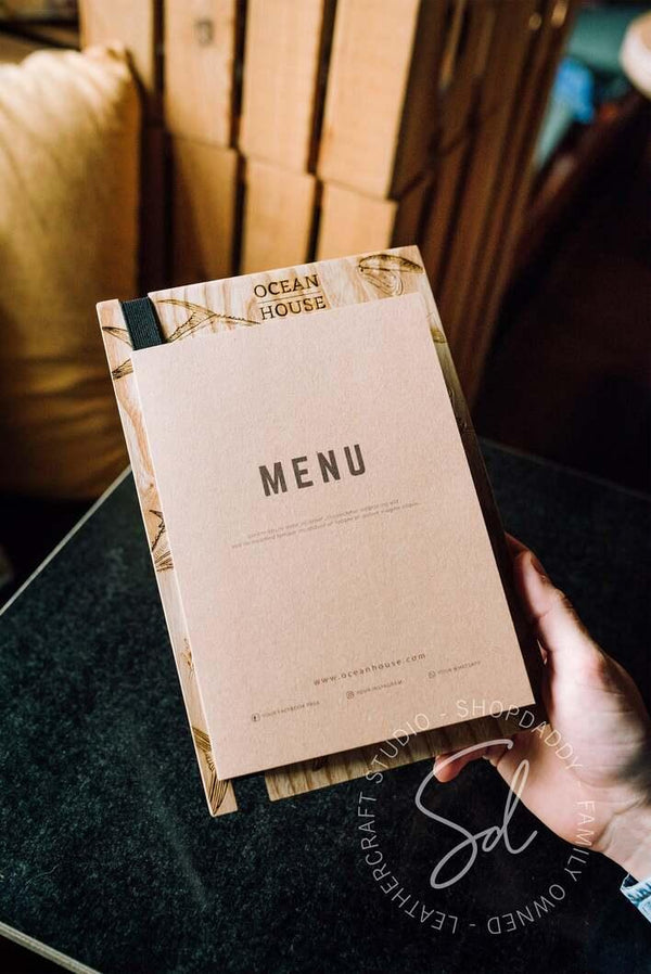 cafe wooden menu board with logo engraving A4 shopdaddy studio