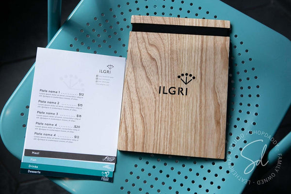 engraved wooden Lacquer Menu Board with Elastic Band