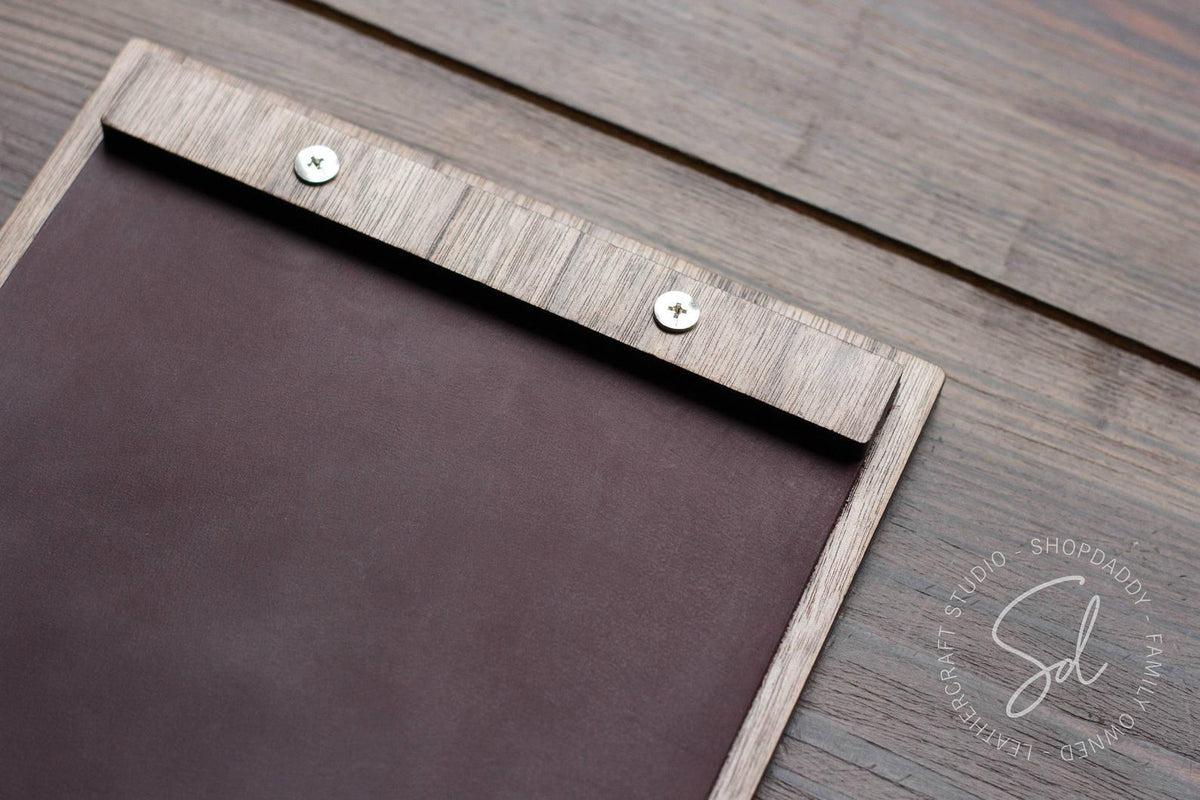 stylish Walnut Menu Board with Leather Cover