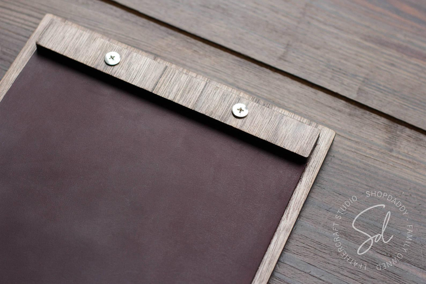 stylish Walnut Menu Board with Leather Cover