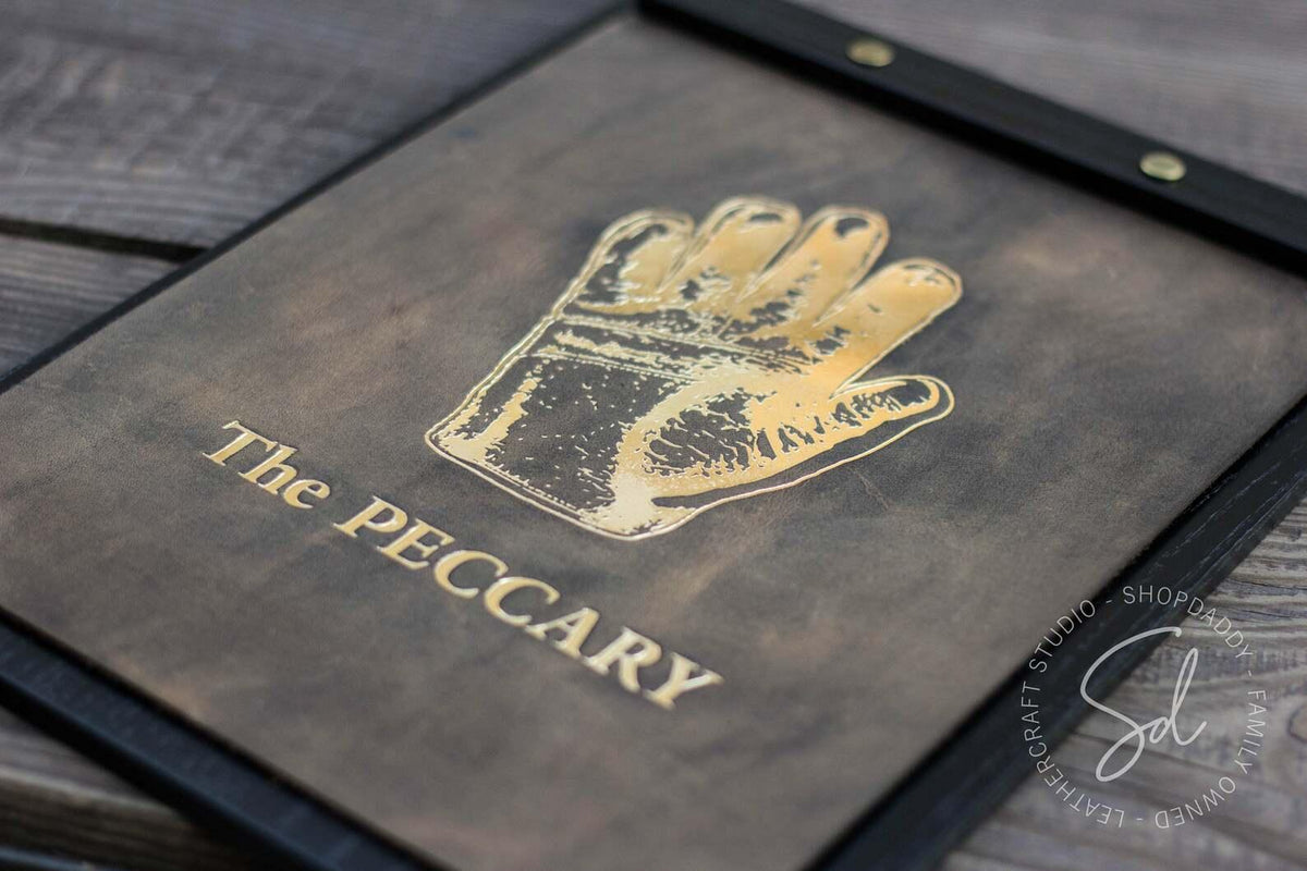 Black Menu Board with Leather Cover for bar