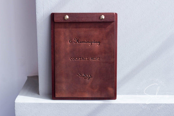 modern Mahogony Menu Board with Leather Cover