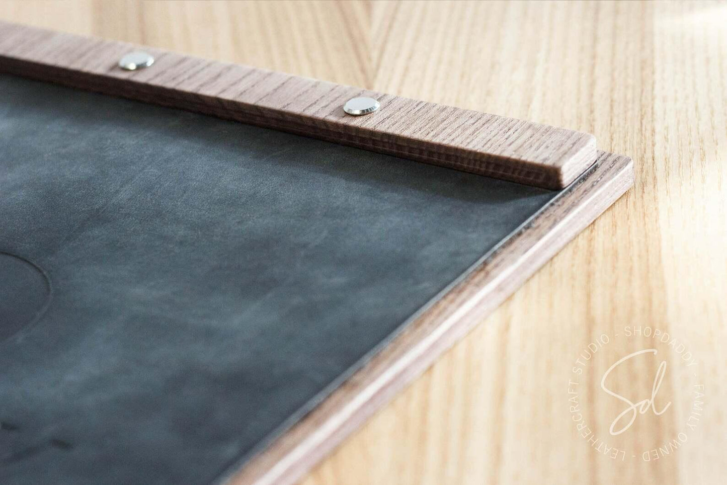 stylish Walnut Menu Board with Leather Menu Cover