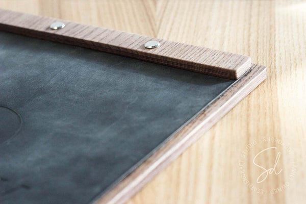 stylish Walnut Menu Board with Leather Menu Cover