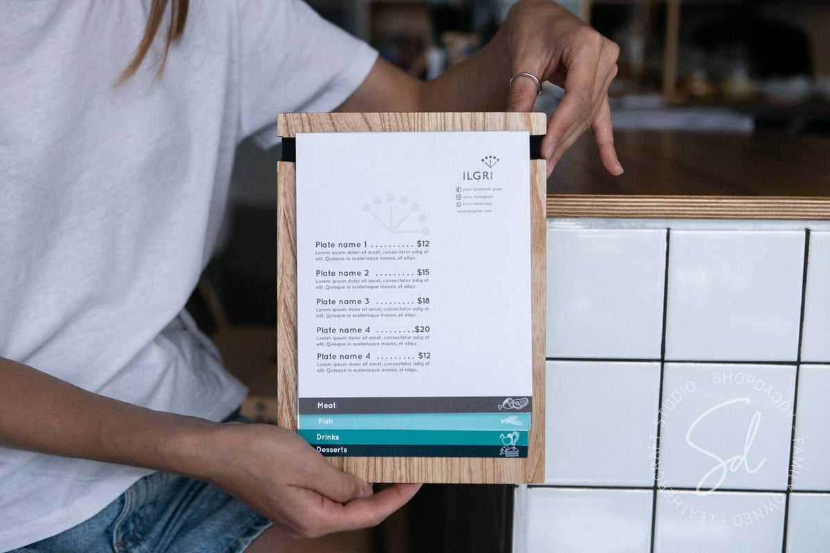 wood Lacquer Menu Board with Elastic Band